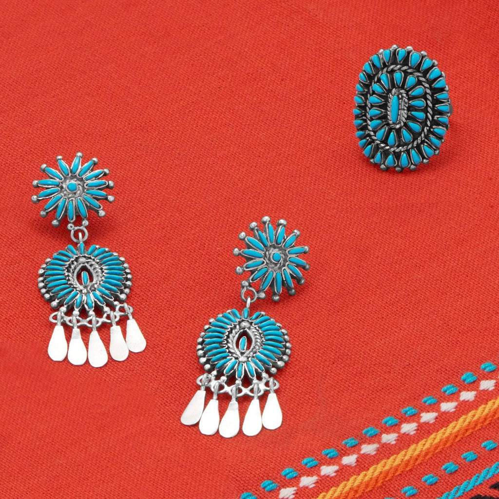 Handmade Oxidized Sunburst Turquoise Ring - Matador Diamond