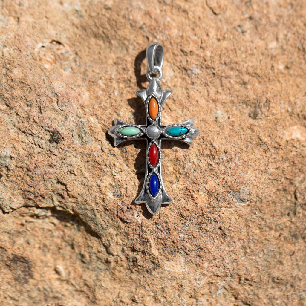 Marquise Multicolor Stone Cross Pendant - Matador Diamond