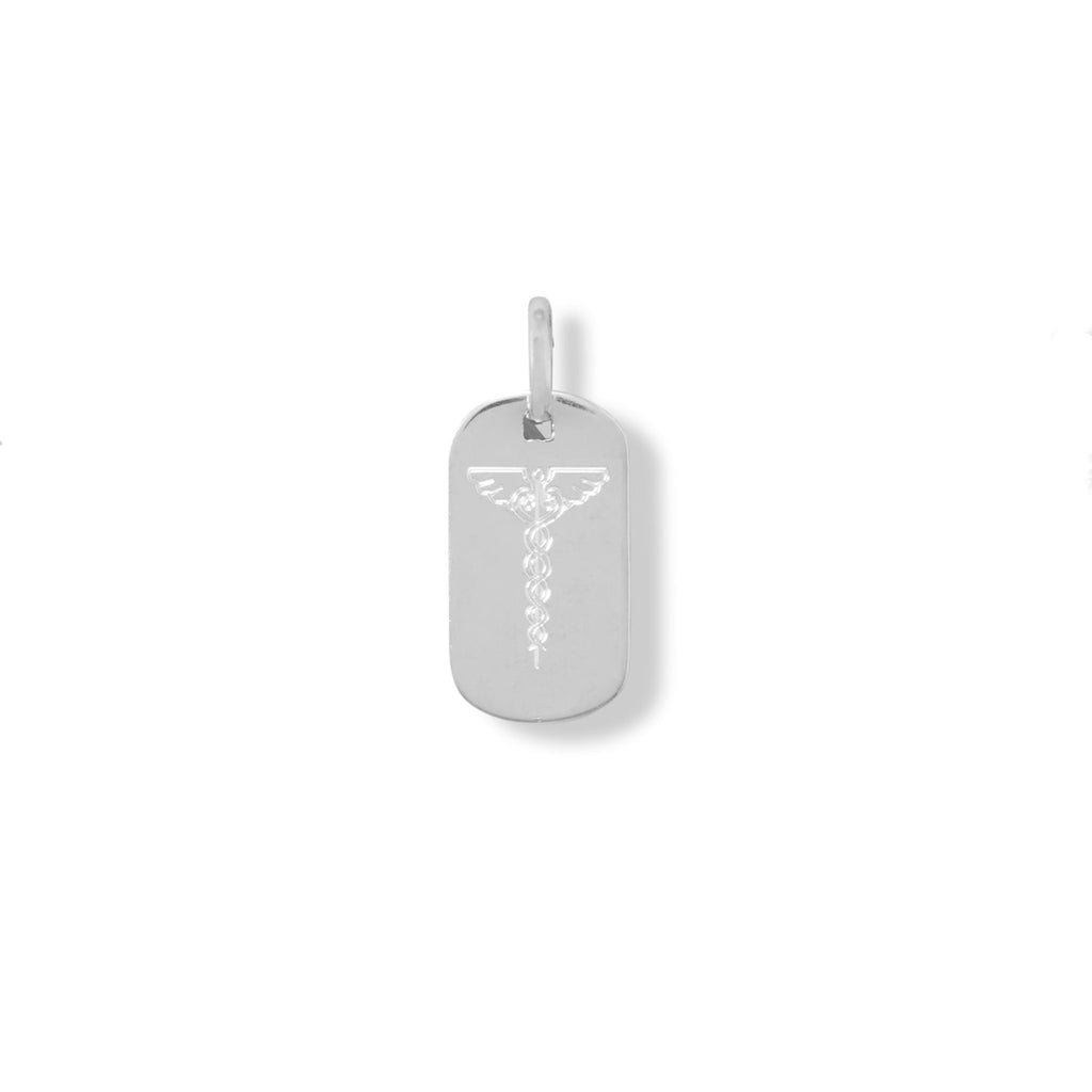 Engravable Rhodium Plated Dog Tag Pendant - Matador Diamond