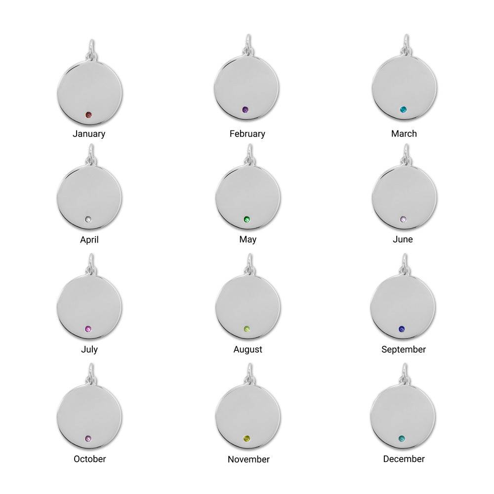 Engravable Rhodium Plated CZ Birthstone Pendant (January-December) - Matador Diamond