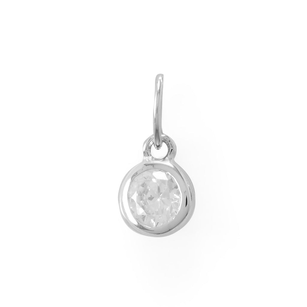 Rhodium Plated Round CZ Birthstones Charm (January-December) - Matador Diamond