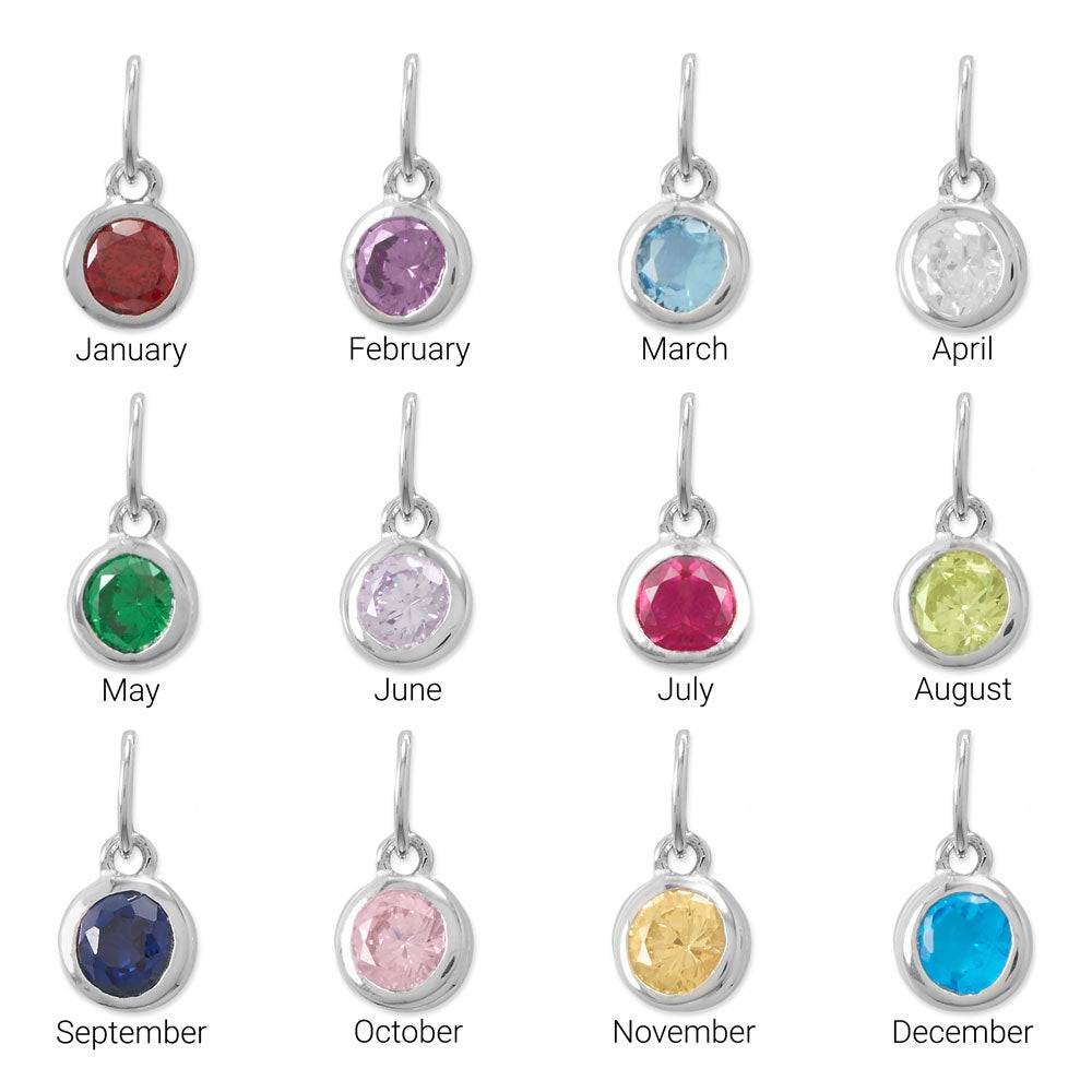 Rhodium Plated Round CZ Birthstones Charm (January-December) - Matador Diamond