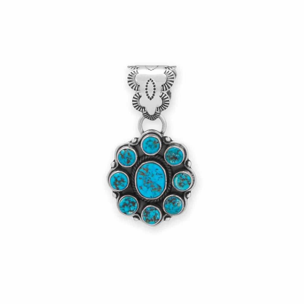 Handmade Oxidized Turquoise Flower Design Pendant