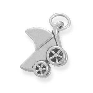 Oxidized 3D Small Baby Carriage Charm