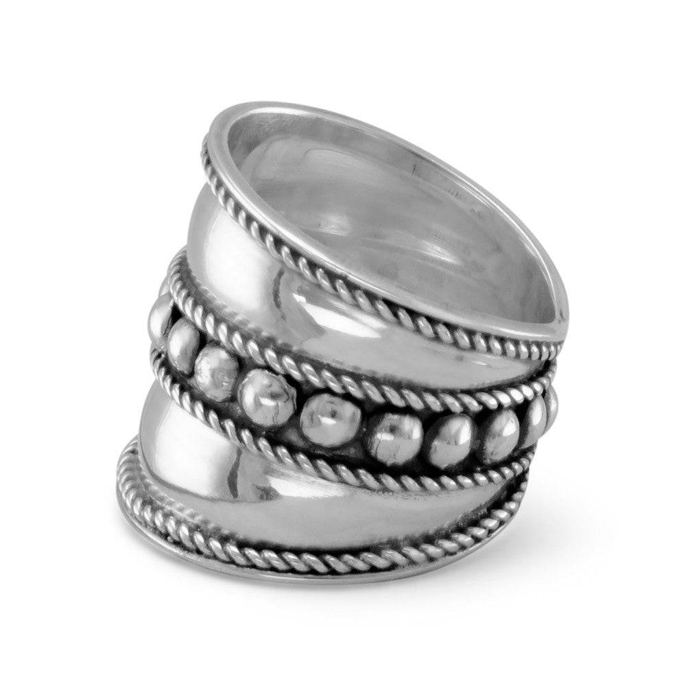 Bali Ring with Flat Beads in the Center and Rope Edge - Matador Diamond