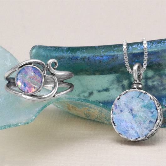 Oxidized Ancient Roman Glass Ring with Ornate Design - Matador Diamond