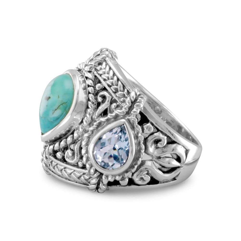 Blue Topaz and Reconstituted Turquoise Ring - Matador Diamond