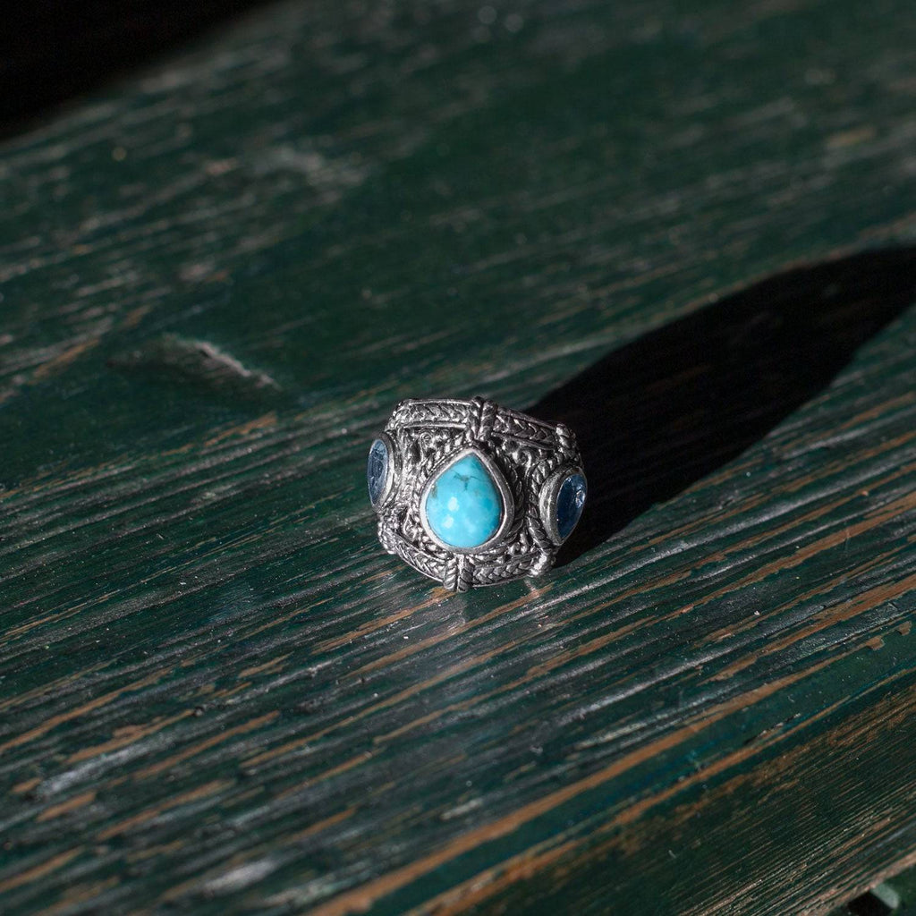 Blue Topaz and Reconstituted Turquoise Ring - Matador Diamond