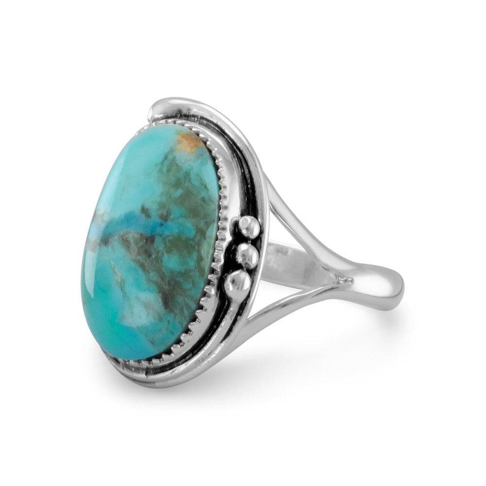 Oval Reconstituted Turquoise Floral Design Ring - Matador Diamond