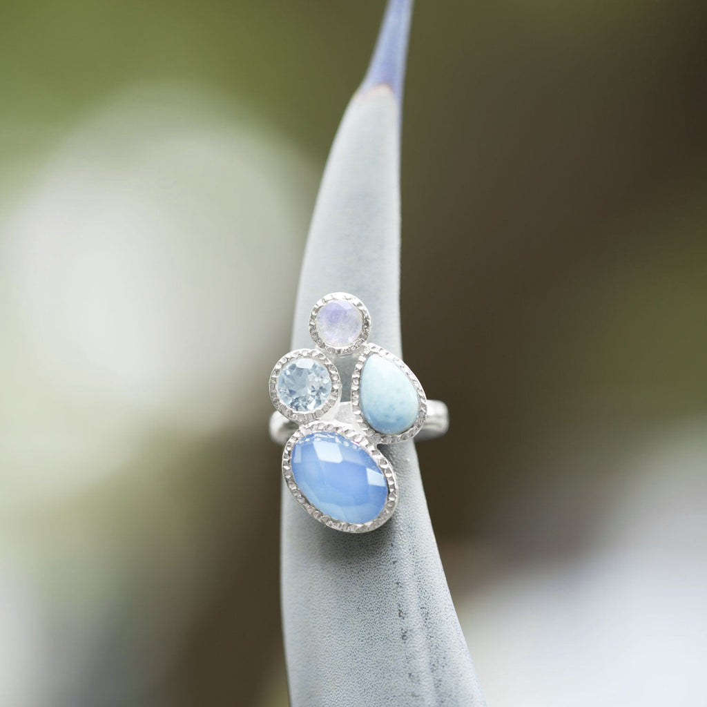 Chalcedony, Larimar, Topaz and Moonstone Cluster Ring - Matador Diamond