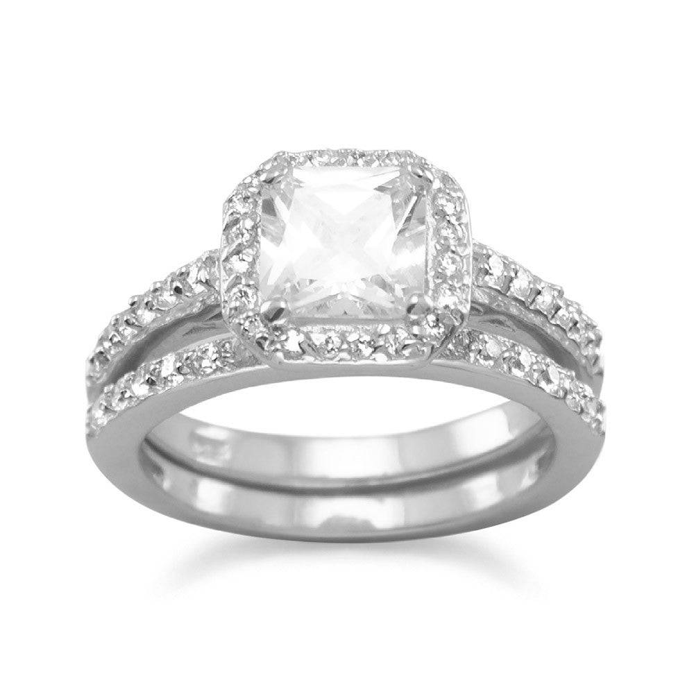 Rhodium Plated CZ Bridal Ring Set - Matador Diamond