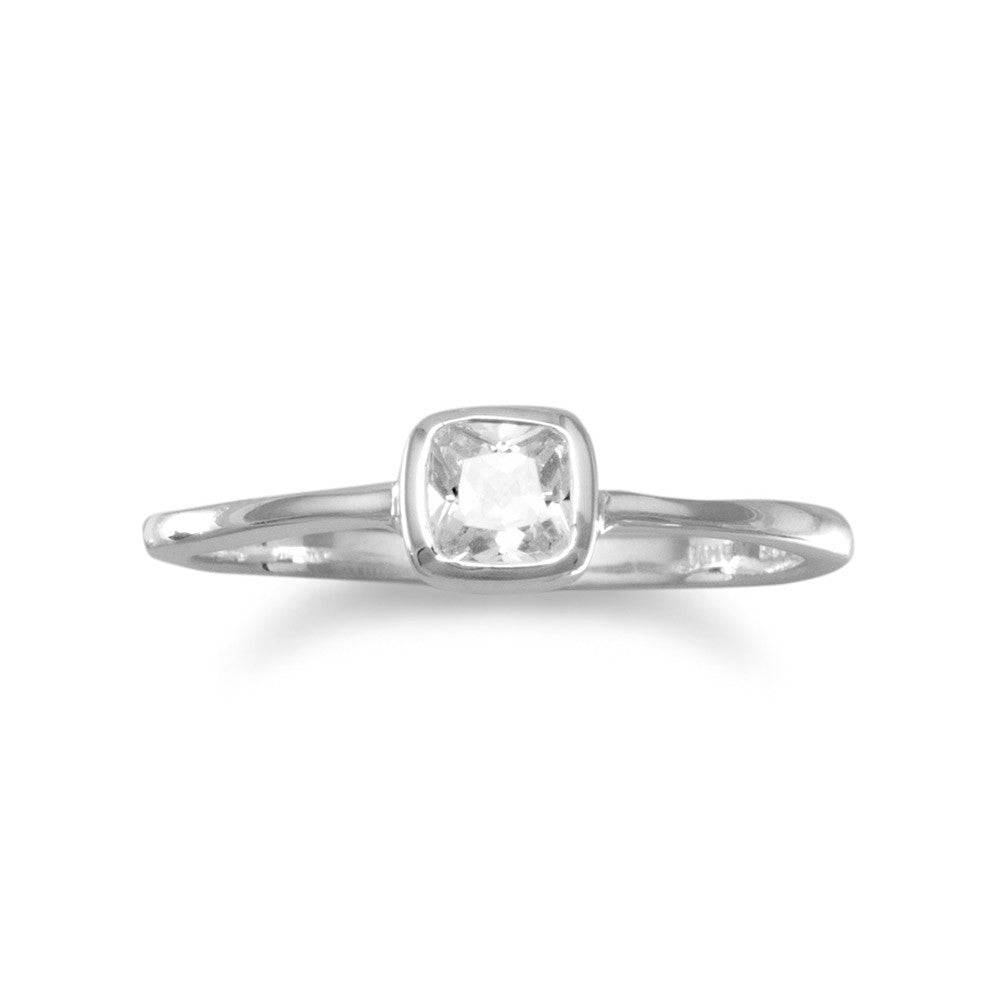 Solitaire Square Clear CZ Ring