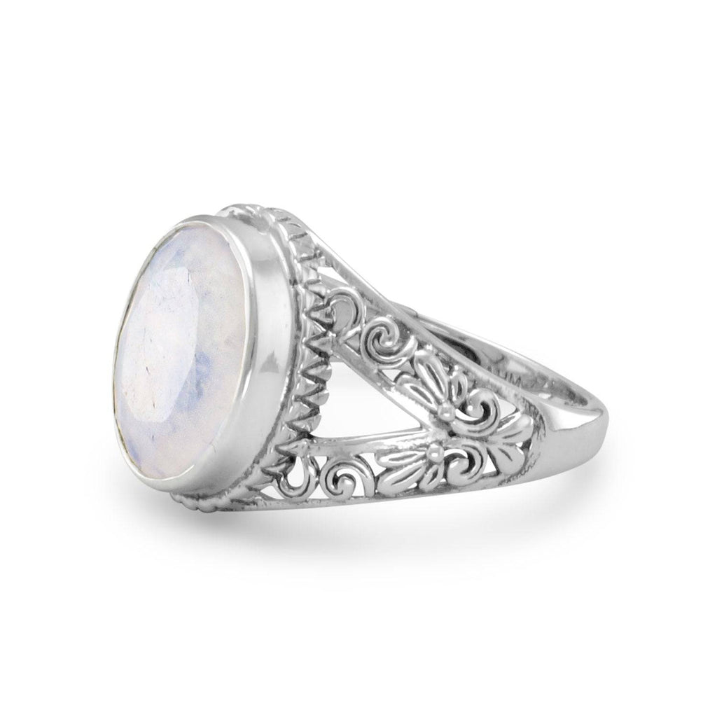 Oxidized Ornate Rainbow Moonstone Ring - Matador Diamond