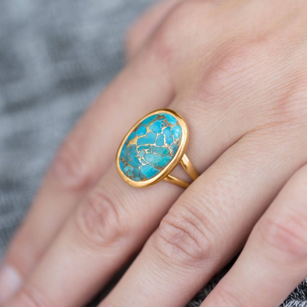 14 Karat Gold Plated Stabilized Turquoise Ring - Matador Diamond