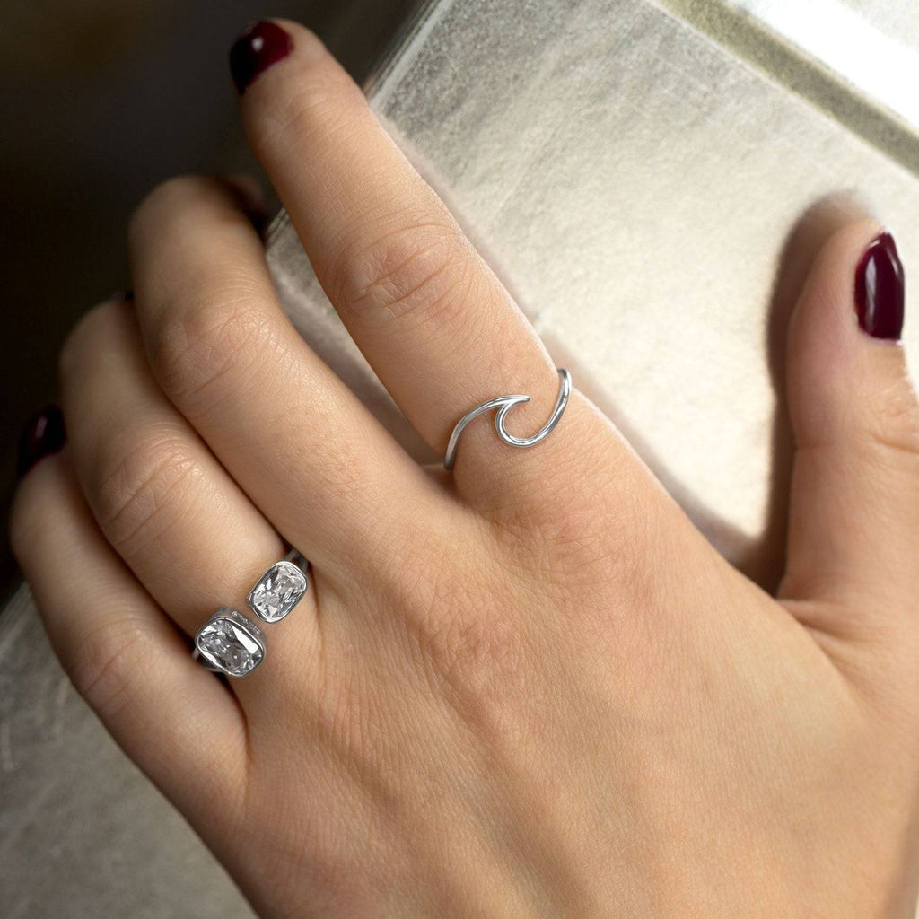 "Wave of Fresh Air" Rhodium Plated Wave Ring - Matador Diamond