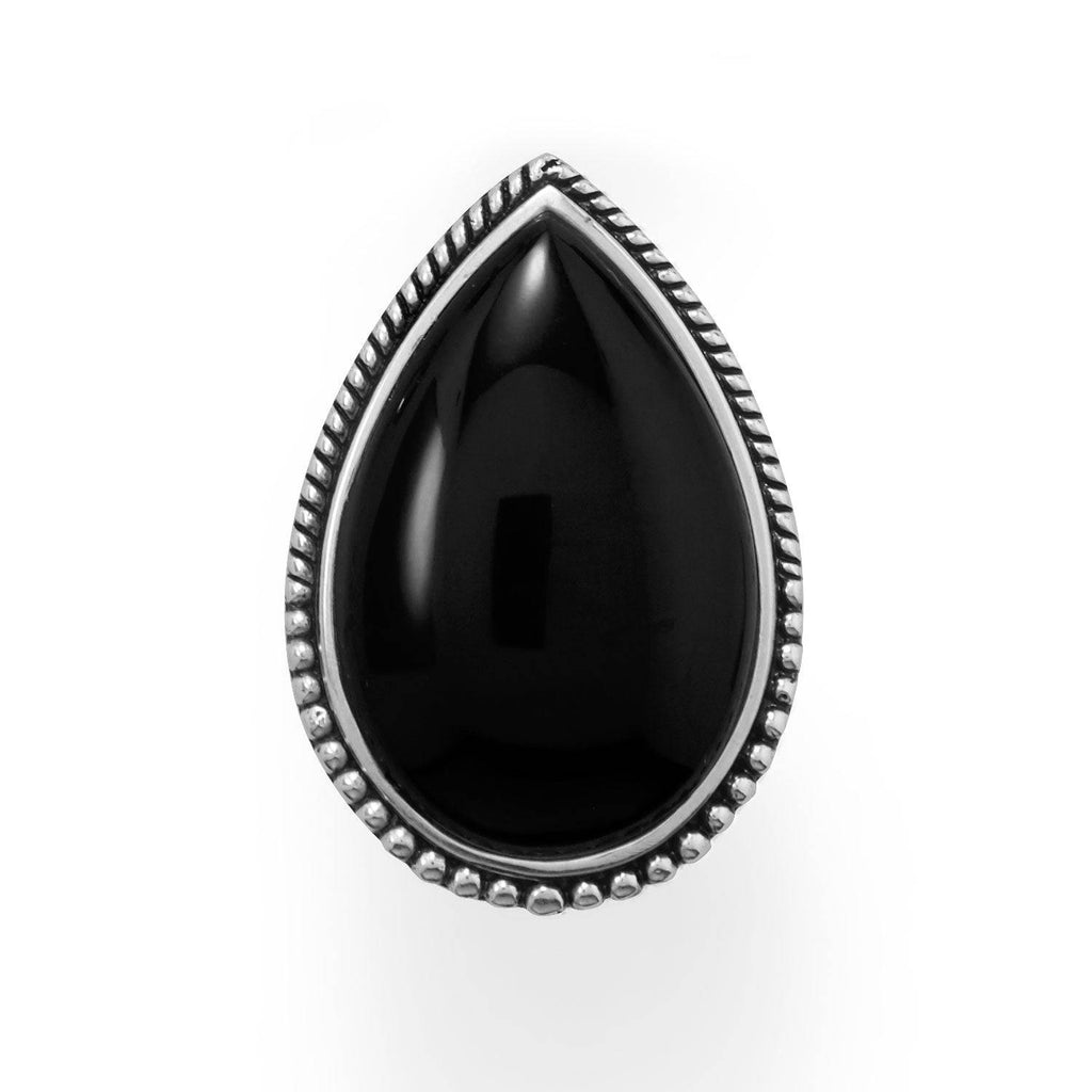 Large Black Onyx with Beaded Edge Ring - Matador Diamond