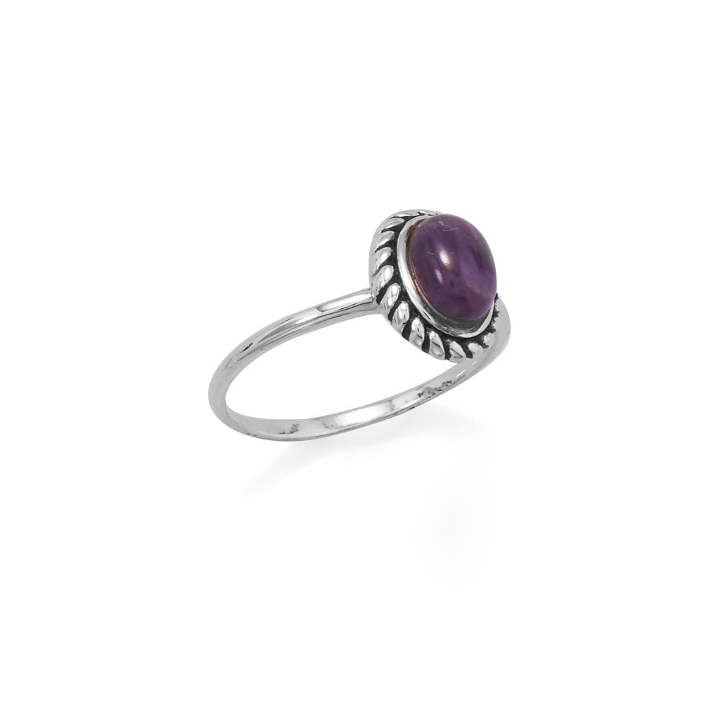 Delicate Oval Amethyst with Rope Edge Ring - Matador Diamond