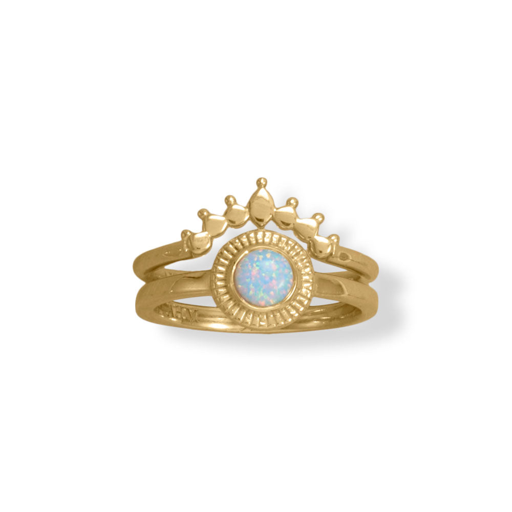 14 Karat Gold Plated Round Synthetic Opal Ring - Matador Diamond