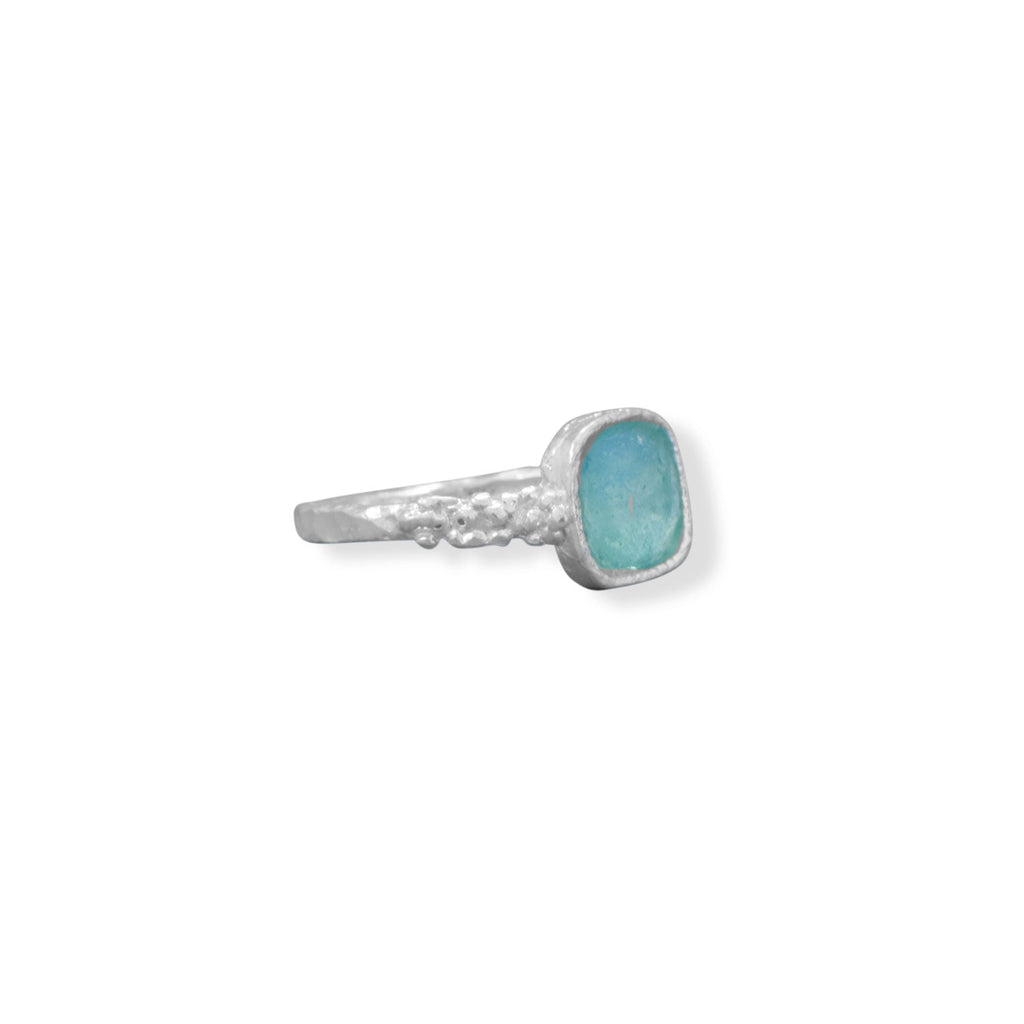 Square Aqua Roman Glass with Pebble Band Ring - Matador Diamond