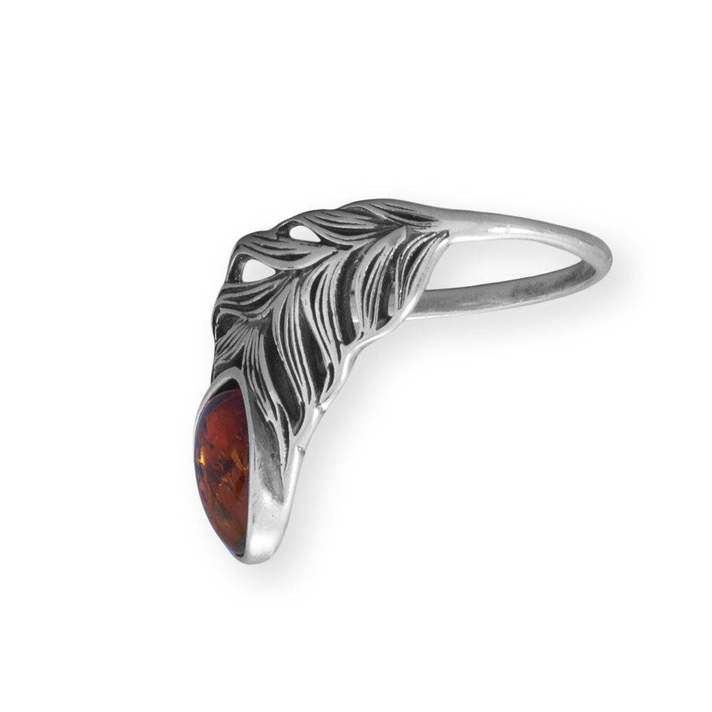 Oxidized Baltic Amber Feather Ring - Matador Diamond