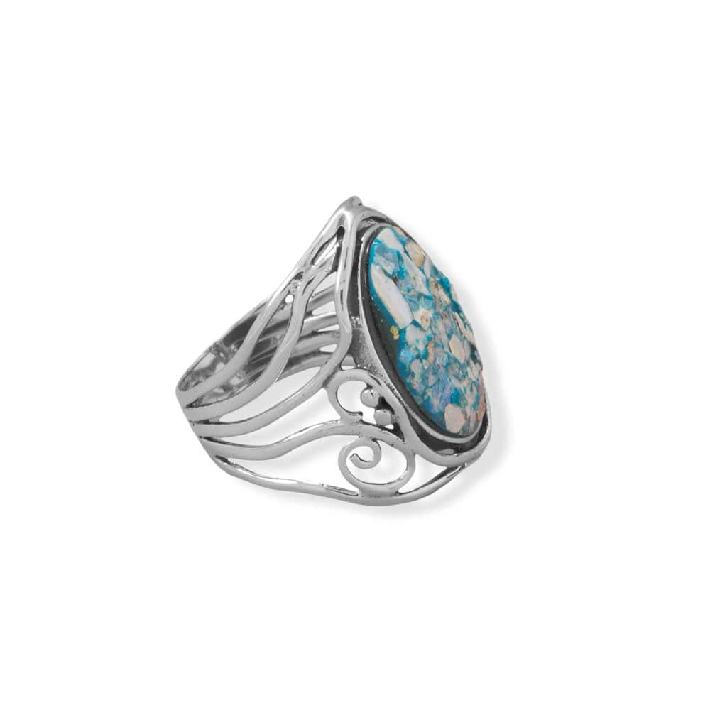 Oxidized Roman Glass Cutout Swirl Design Ring - Matador Diamond