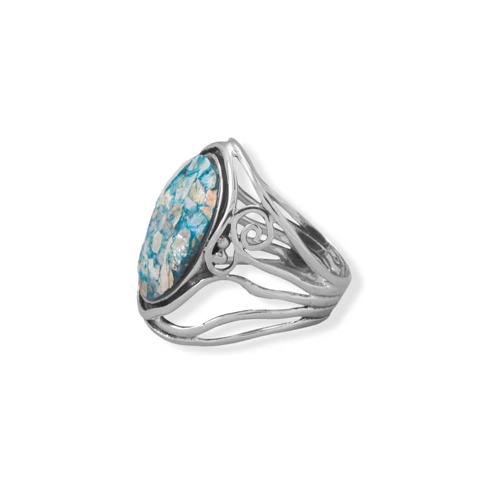 Oxidized Roman Glass Cutout Swirl Design Ring - Matador Diamond