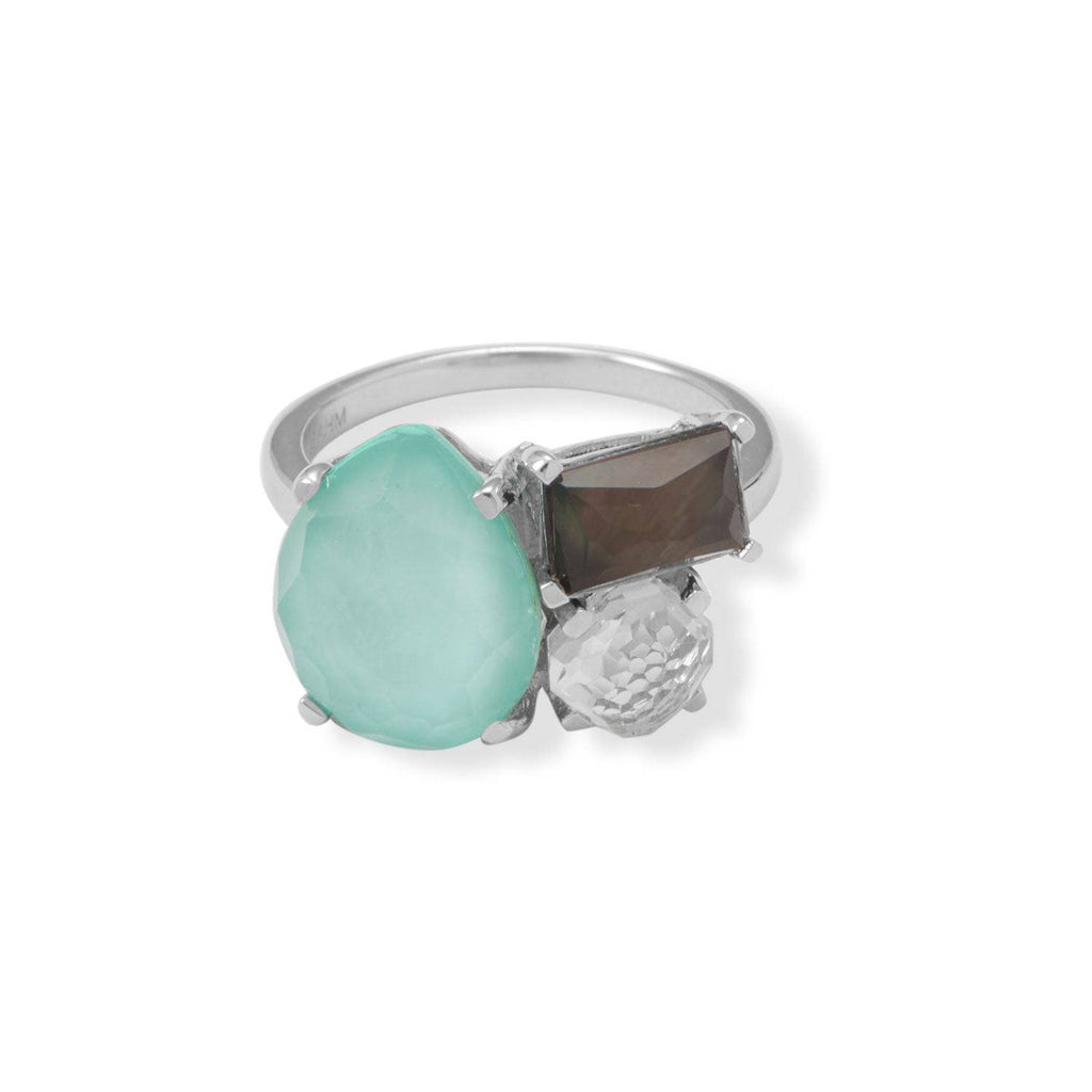 White Topaz, Turquoise and Mother of Pearl Ring - Matador Diamond