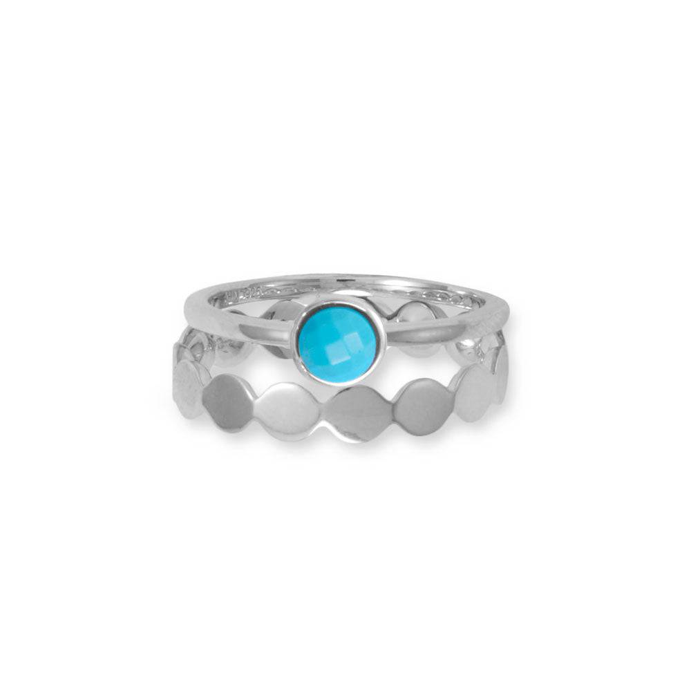 Rhodium Plated Round Faceted Turquoise Ring - Matador Diamond
