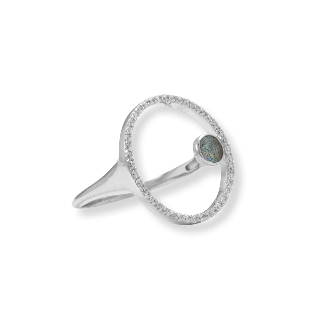 Rhodium Plated Floating Labradorite and CZ Circle Ring - Matador Diamond