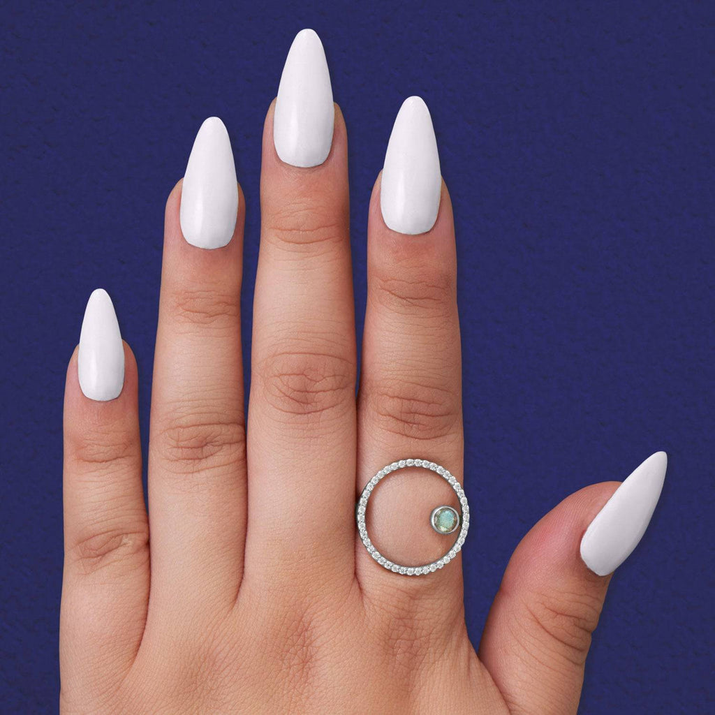 Rhodium Plated Floating Labradorite and CZ Circle Ring - Matador Diamond