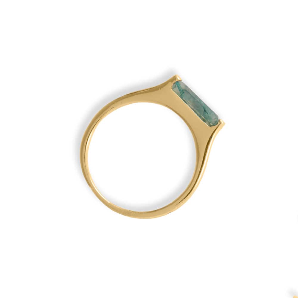 14 Karat Gold Plated Moss Agate Bar Ring - Matador Diamond