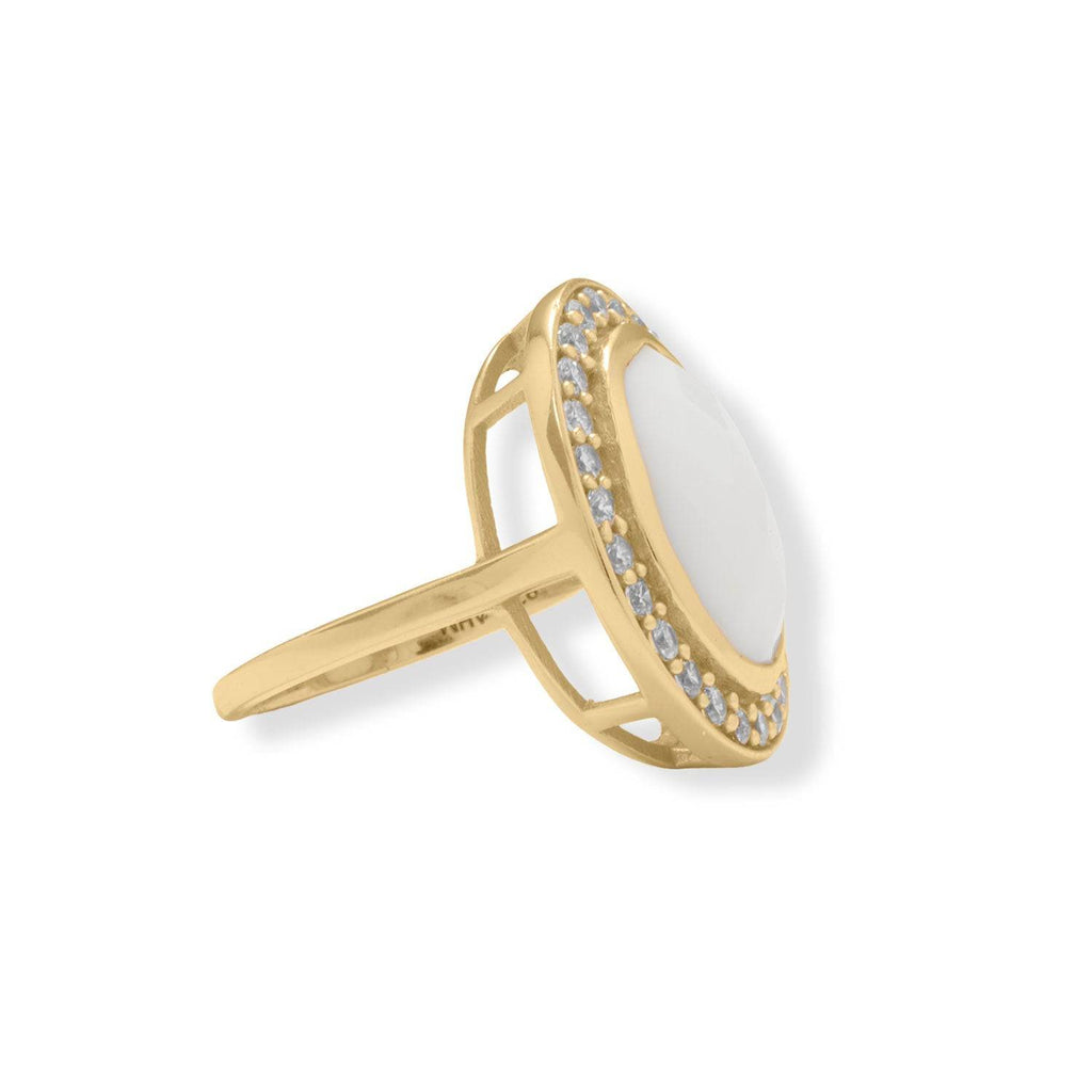 14 Karat Gold Plated White Agate and CZ Cocktail Ring - Matador Diamond