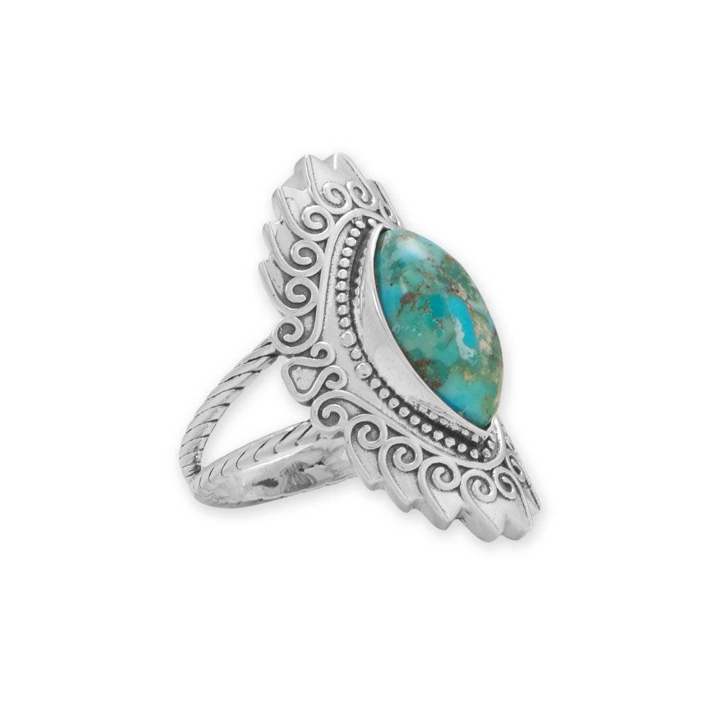 Oxidized Marquise Dot and Swirl Design Turquoise Ring - Matador Diamond