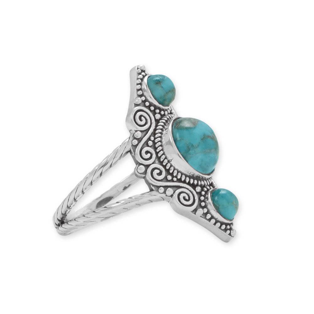 Oxidized Triple Turquoise and Scroll Design Ring - Matador Diamond