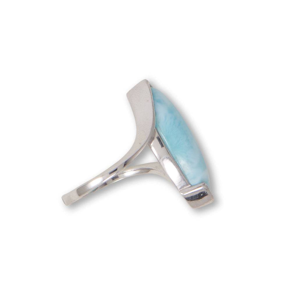 Rhodium Plated Marquise Larimar Ring - Matador Diamond