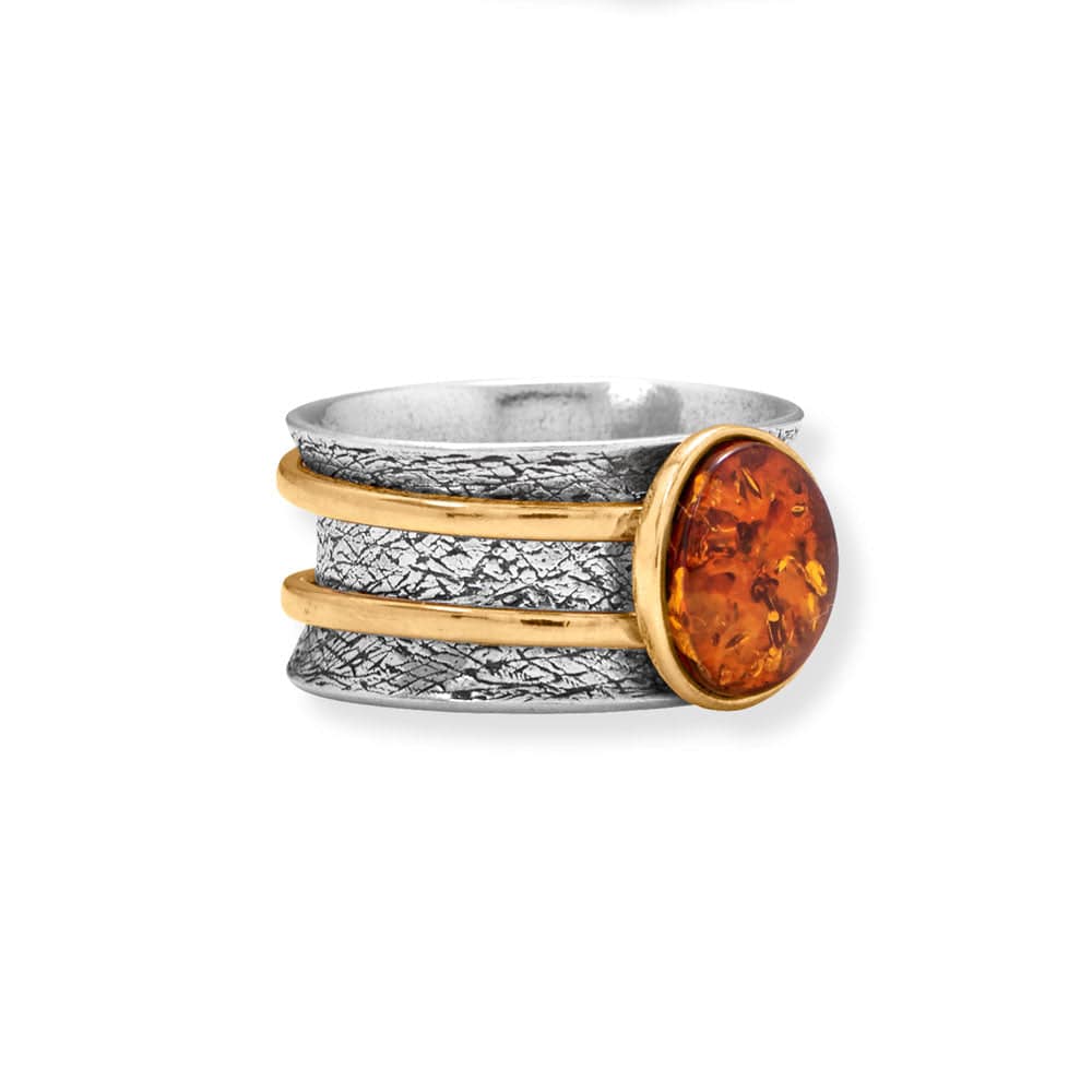 Two Tone Baltic Amber Spinner Ring - Matador Diamond