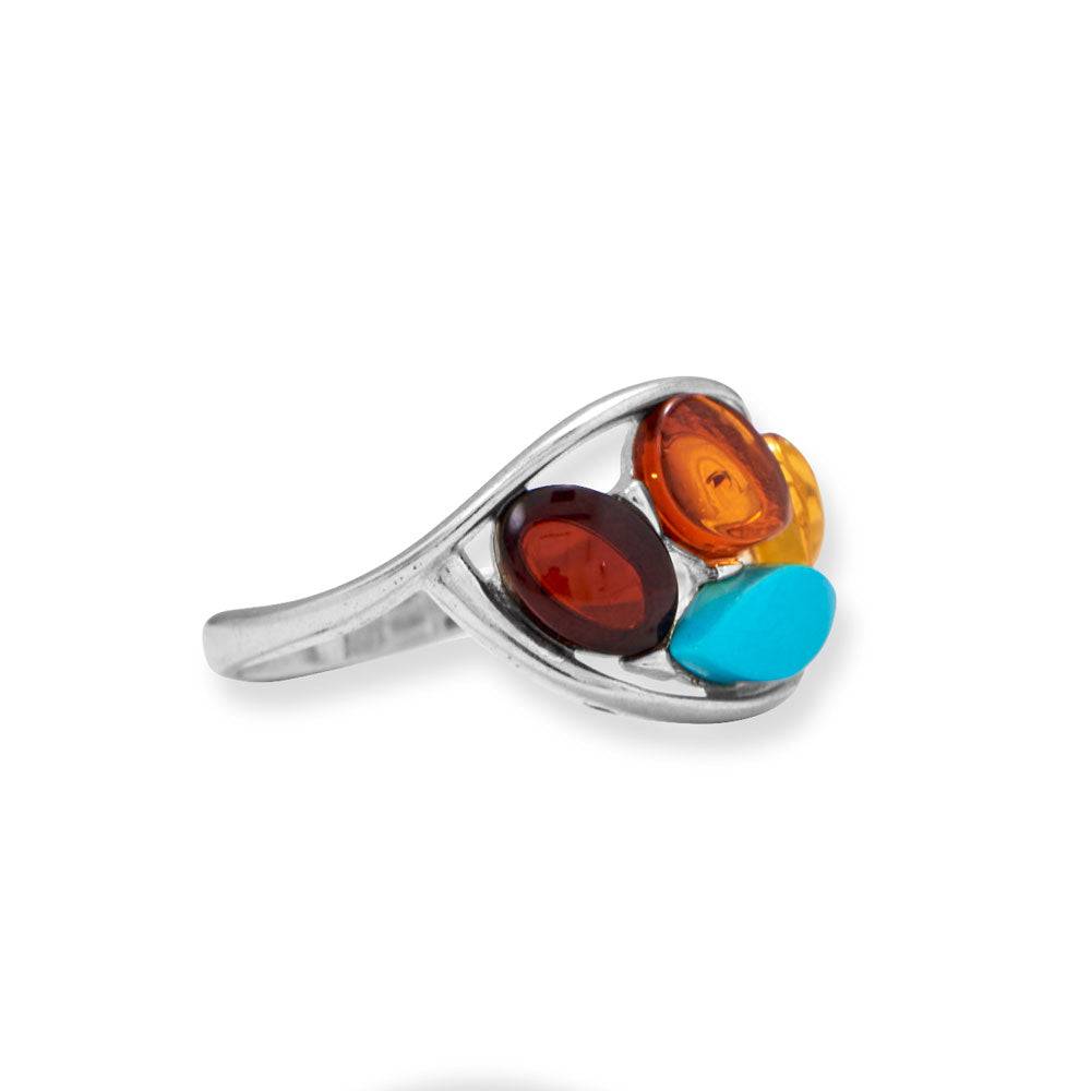 Multi Color Amber and Turquoise Ring - Matador Diamond