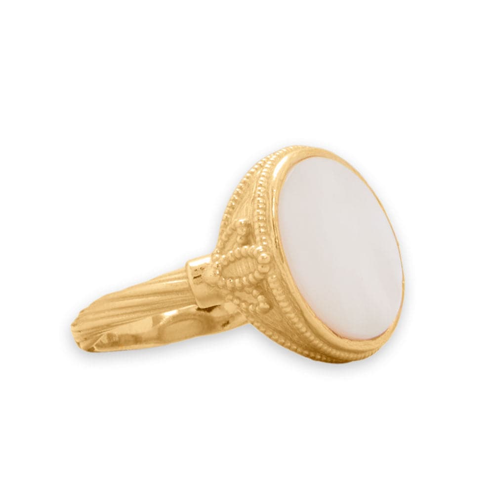 14 Karat Gold Plated Antique Style Mother of Pearl Ring - Matador Diamond