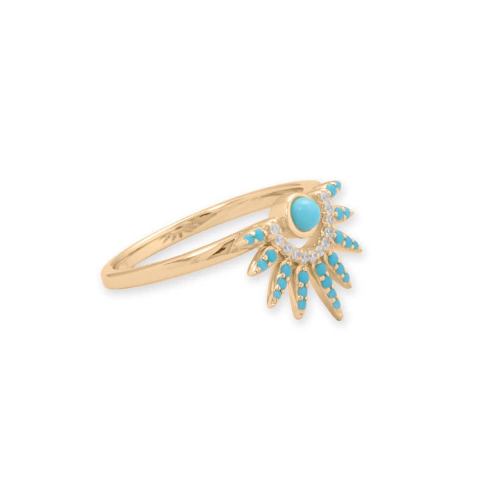 14 Karat Gold Plated Synthetic Turquoise and CZ Spike Ring - Matador Diamond