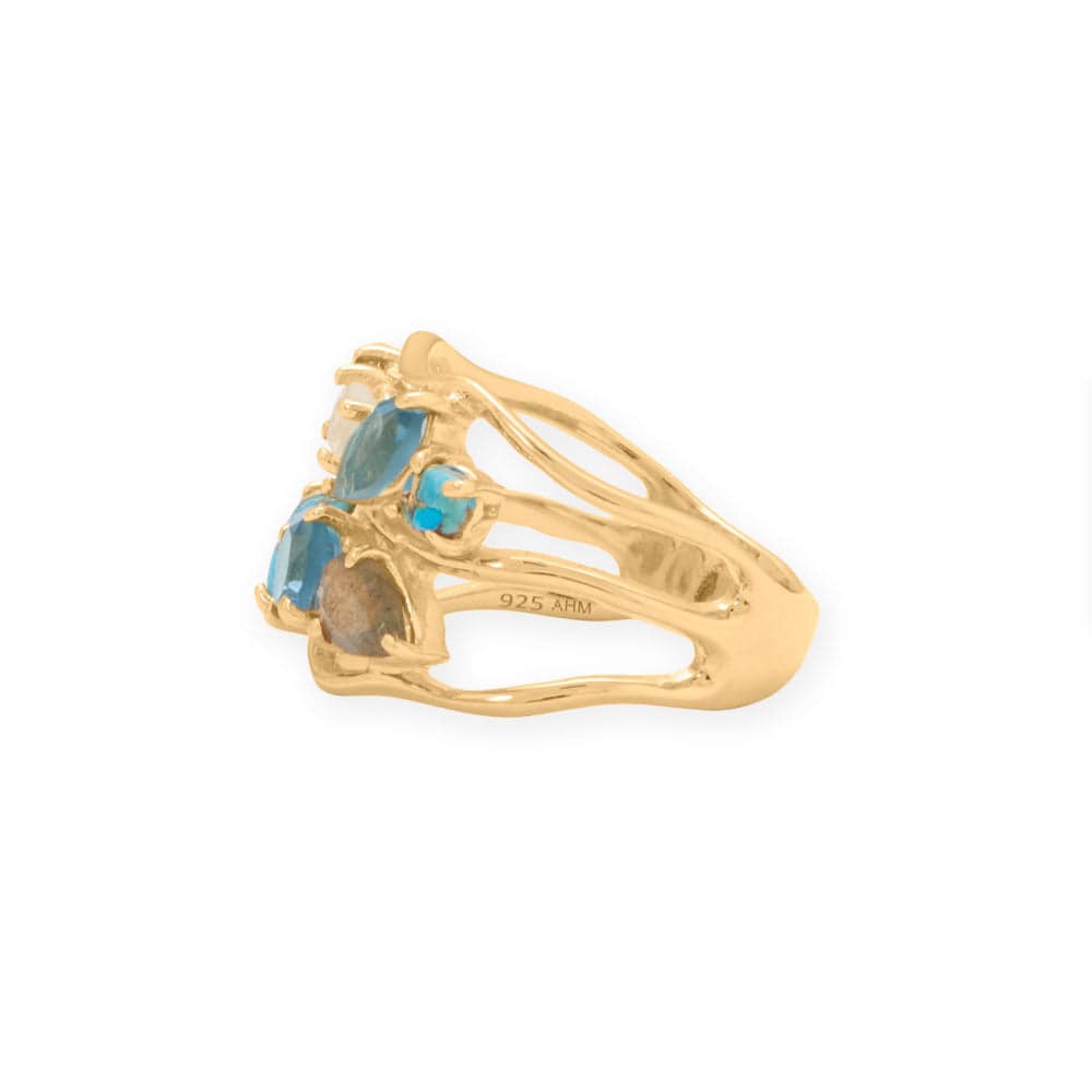 14 Karat Gold Plated Blue Multi Stone Cluster Ring - Matador Diamond