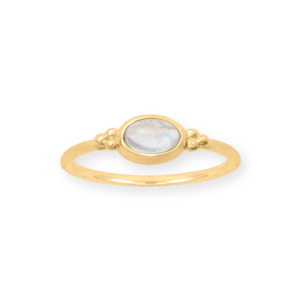 14 Karat Gold Plated Dainty Rainbow Moonstone Ring