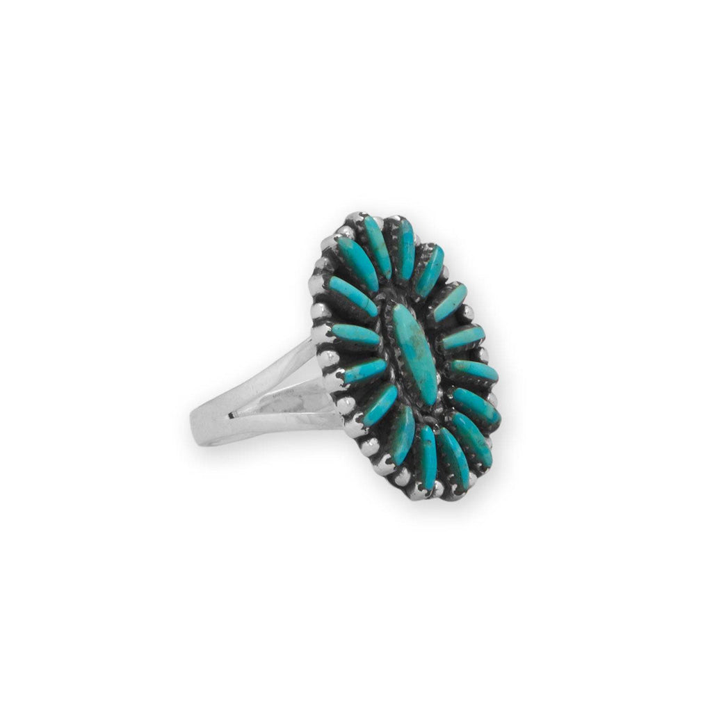 Oxidized Oval Turquoise Flower Ring - Matador Diamond