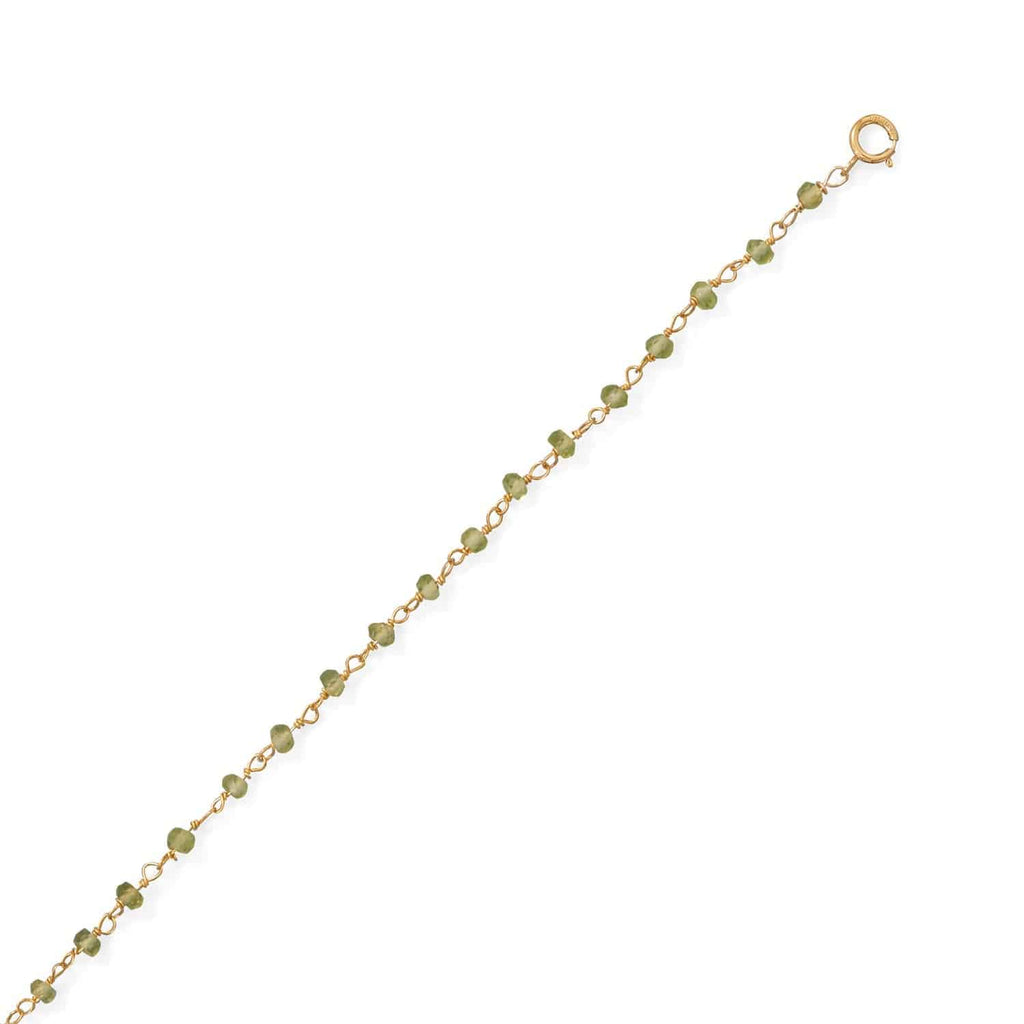 Fresh Look! 9.5" + 1" 14 Karat Gold Plated Peridot Anklet - Matador Diamond