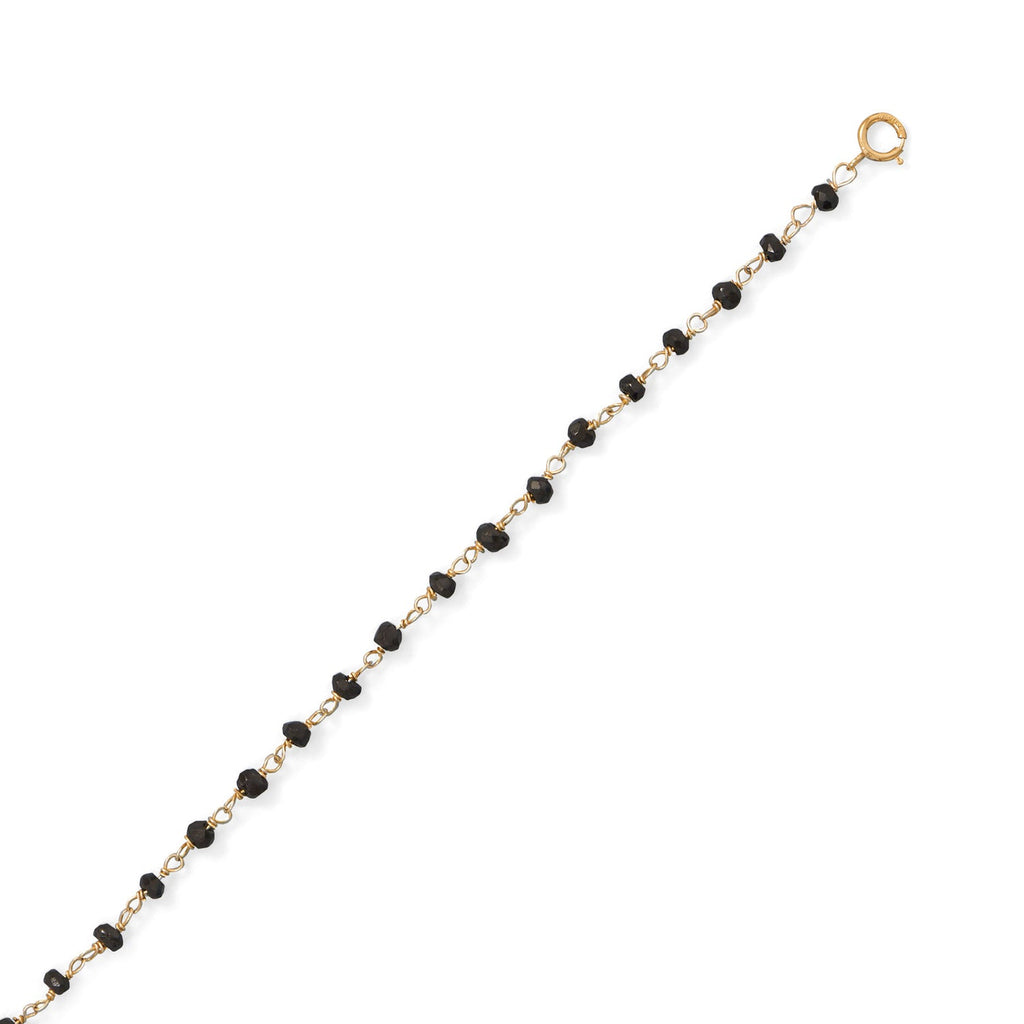 Midnight Sparkle! 14 Karat Gold Plated Black Spinel Anklet - Matador Diamond