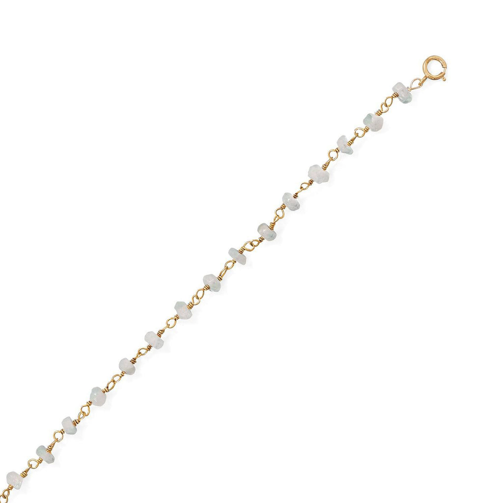 Moonlight Glow! 9.5" + 1" 14 Karat Gold Plated Rainbow Moonstone Anklet - Matador Diamond