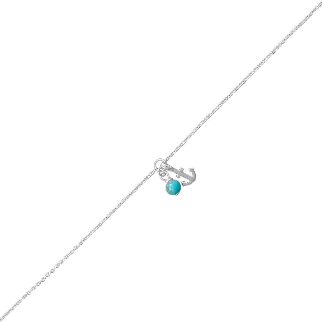 9.25"+.75" Anchor and Turquoise Anklet - Matador Diamond