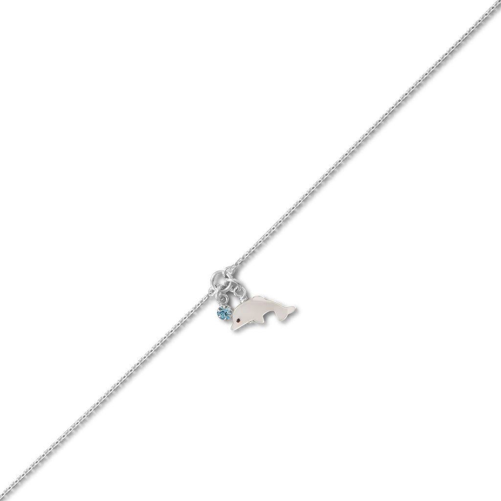 9.5"+1" Dolphin and Crystal Anklet - Matador Diamond