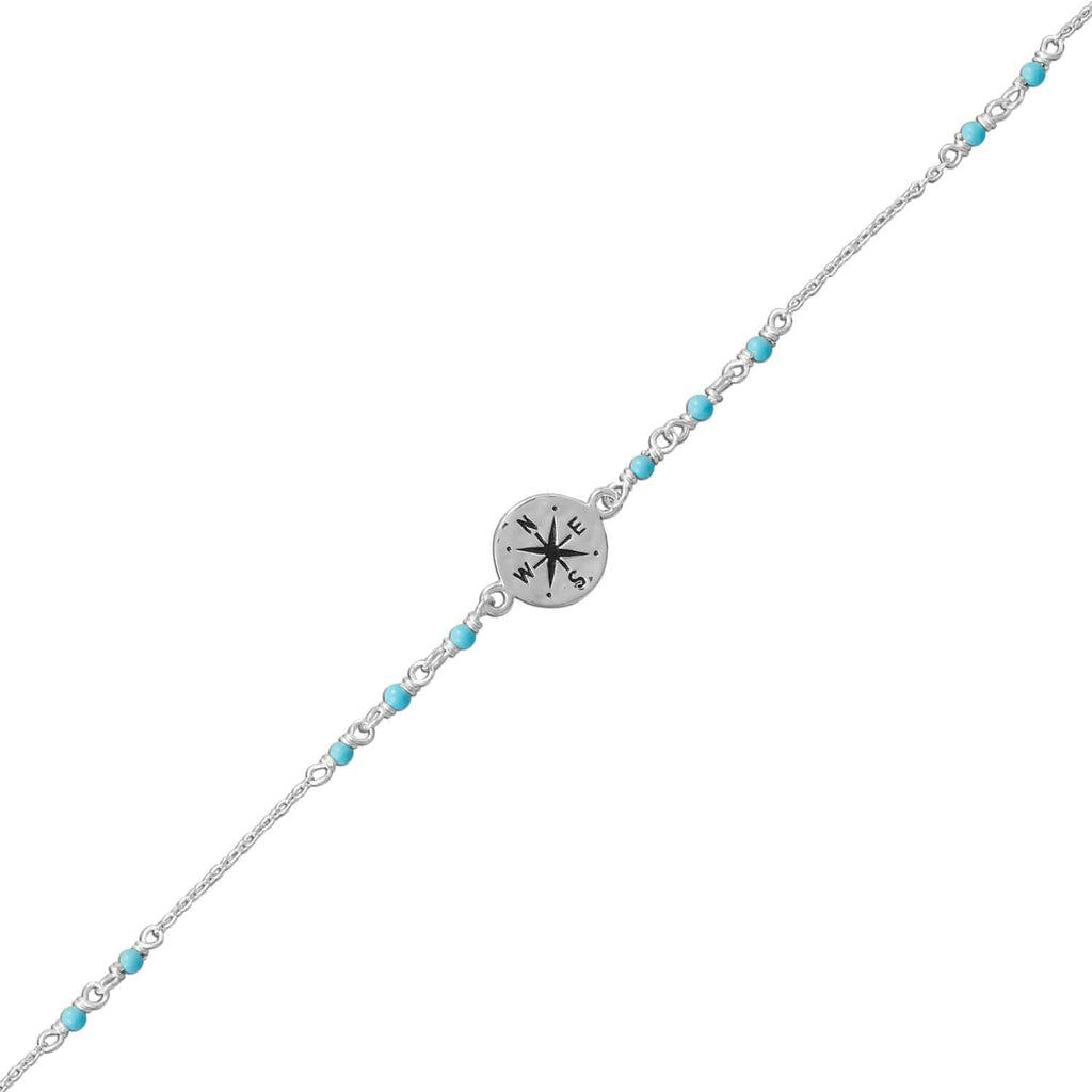9.25" + .75" Compass and Blue Bead Anklet - Matador Diamond