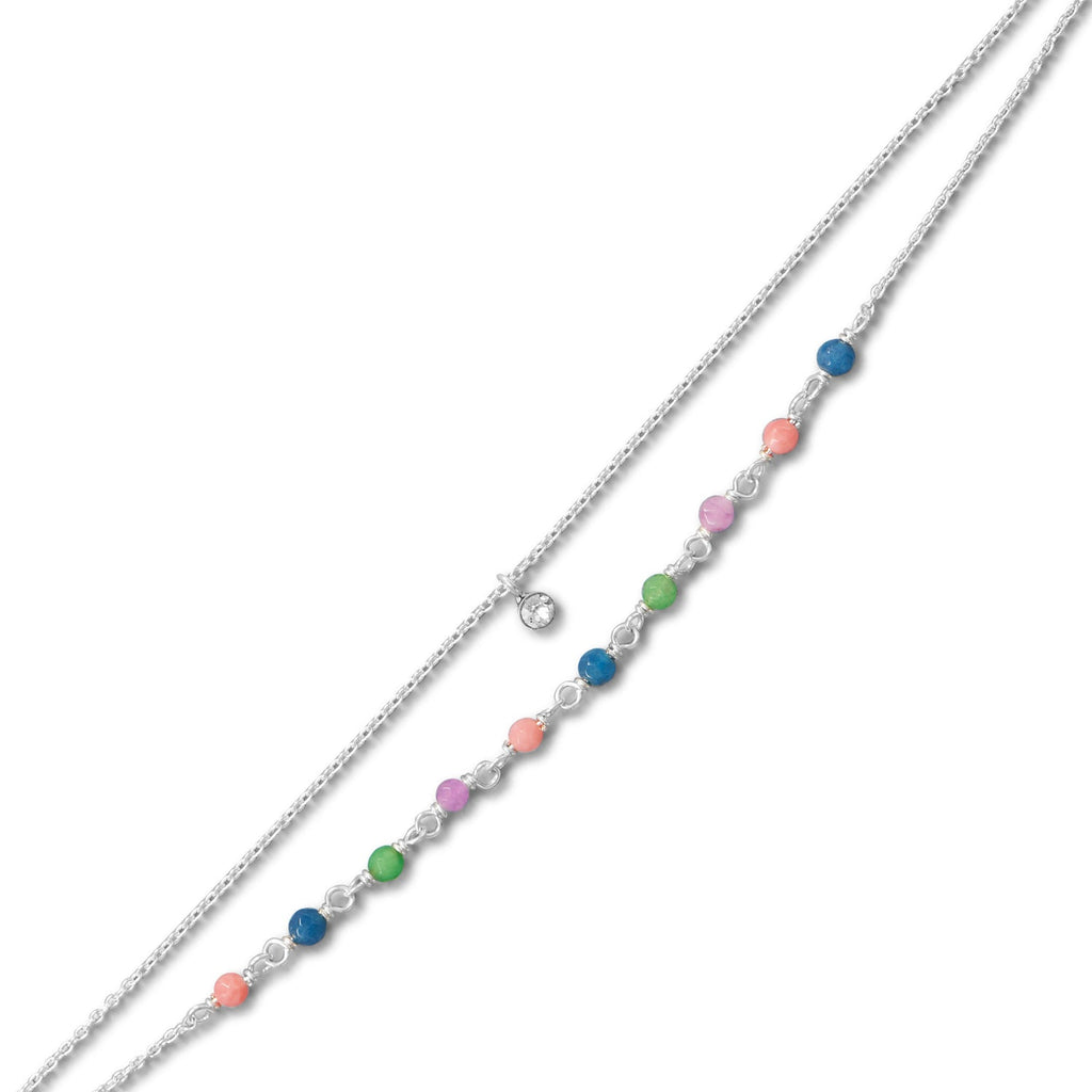 9"+1" Multi Color Jade and CZ Double Strand Anklet - Matador Diamond