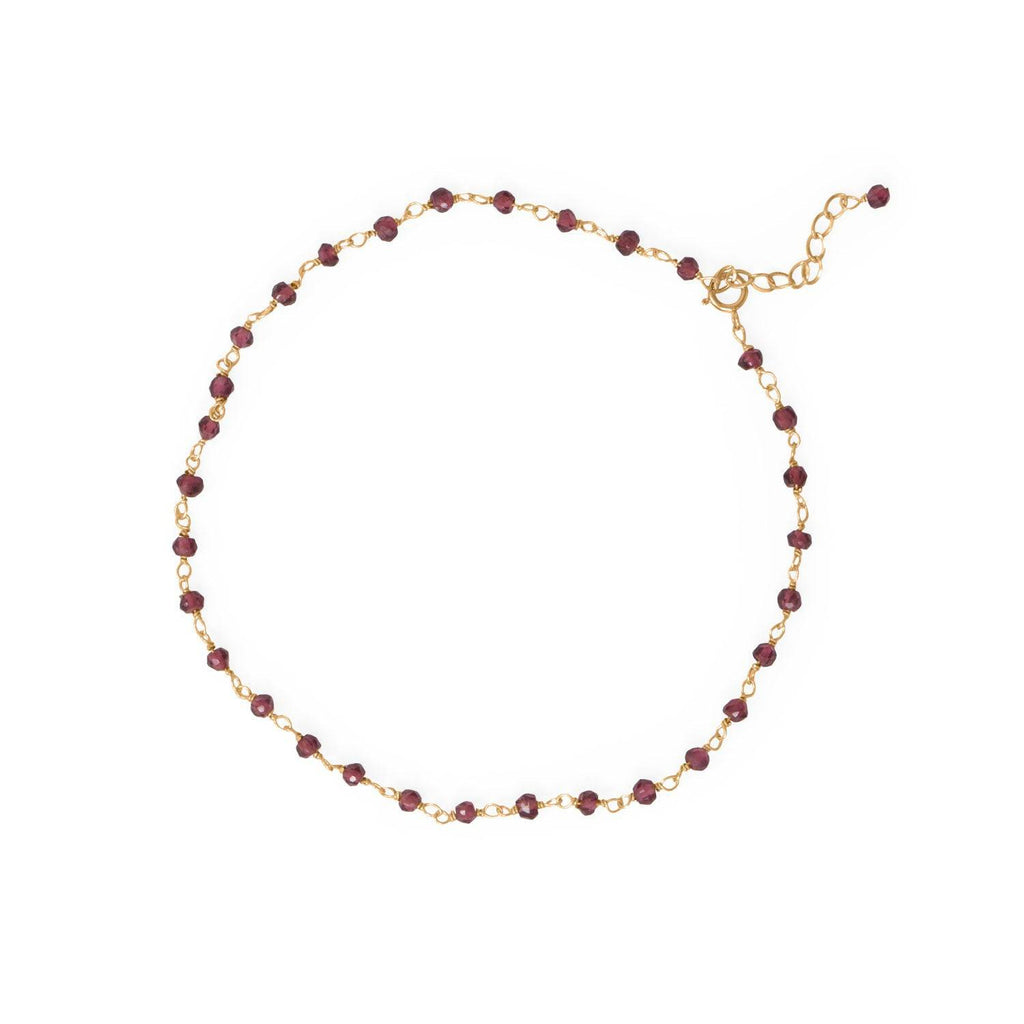 9.5" + 1" 14 Karat Gold Plated Gorgeous Garnet! Beaded Anklet